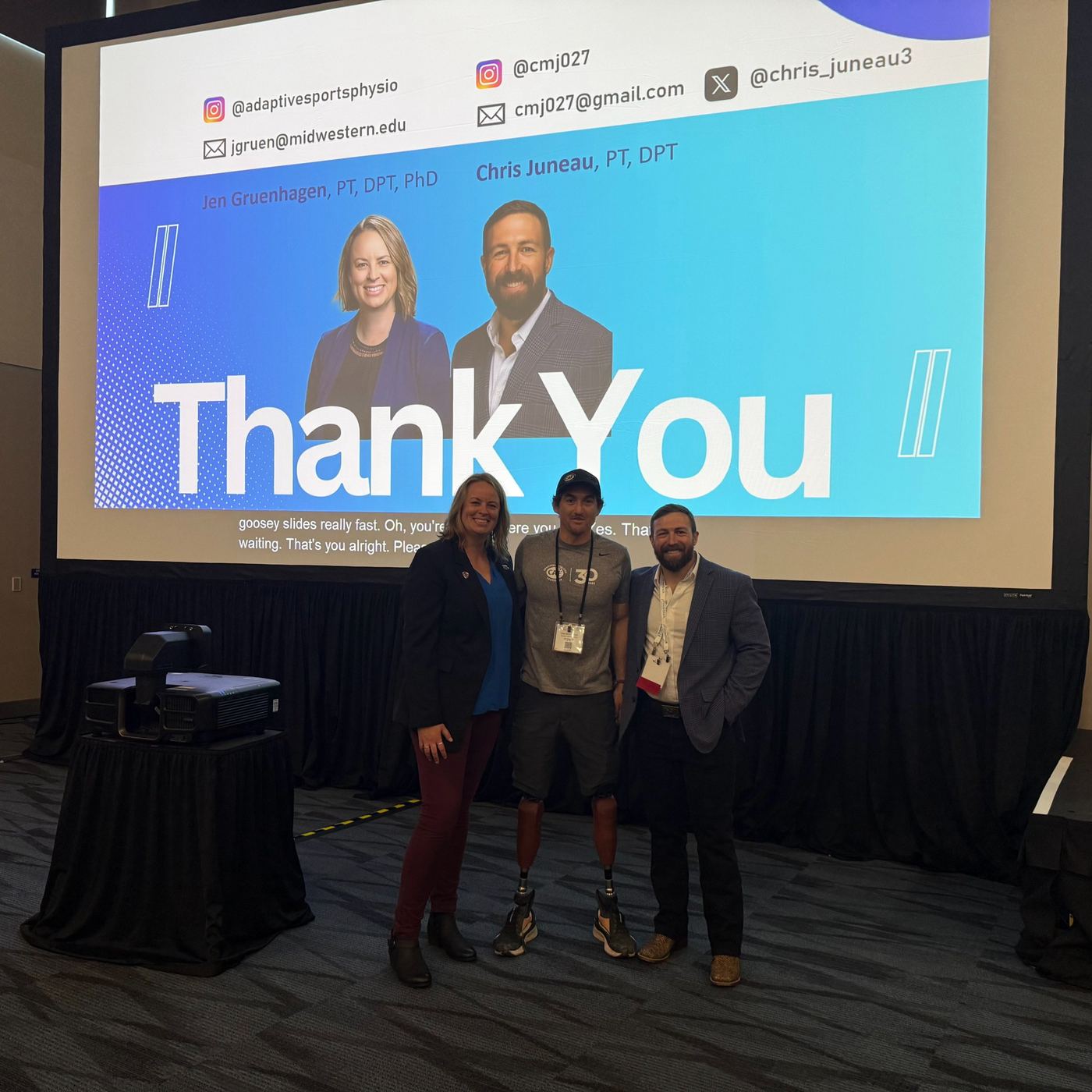 Chris with Jen Gruenhagen and an athlete after a talk on para-athlete power training